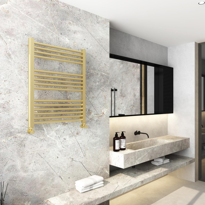 600mm (w) x 800mm (h) Electric Straight Brushed Brass Towel Rail (Single Heat Or Thermostatic Option)