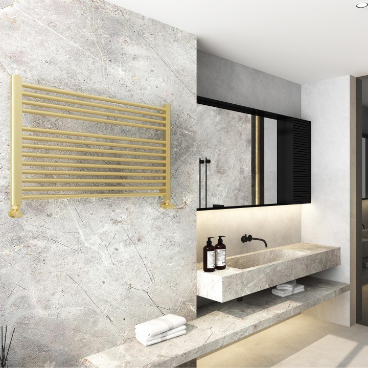 900mm (w) x 600mm (h) Electric Straight Brushed Brass Towel Rail (Single Heat Or Thermostatic Option)
