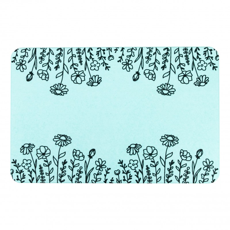 Flower Border Aqua Blue Stone Non Slip Bath Mat