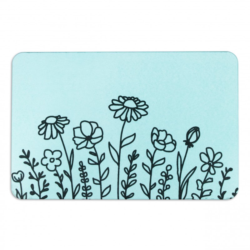 Flower Lines Aqua Blue Stone Non Slip Bath Mat