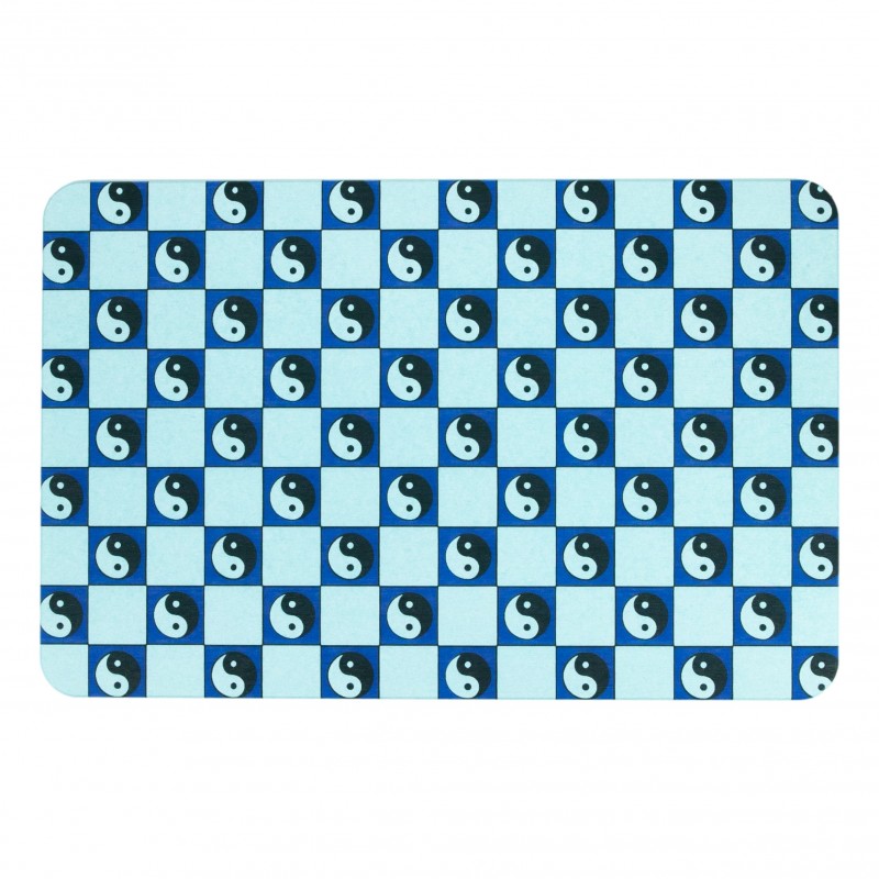 Ying Yang Check Aqua Blue Stone Non Slip Bath Mat