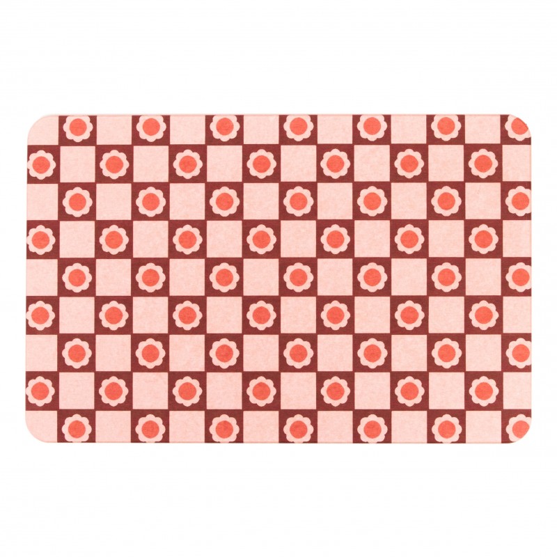 Flower Check Print Pink Stone Non Slip Bath Mat