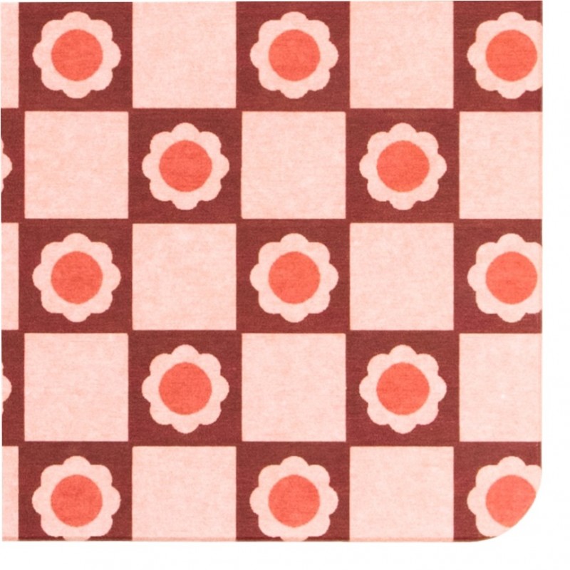 Flower Check Print Pink Stone Non Slip Bath Mat