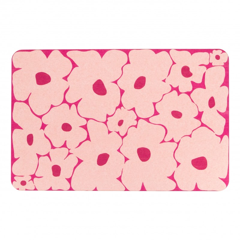 Pink Flowers Pink Stone Non Slip Bath Mat