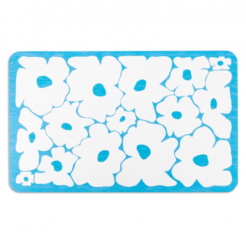 Blue Flower White Stone Non Slip Bath Mat