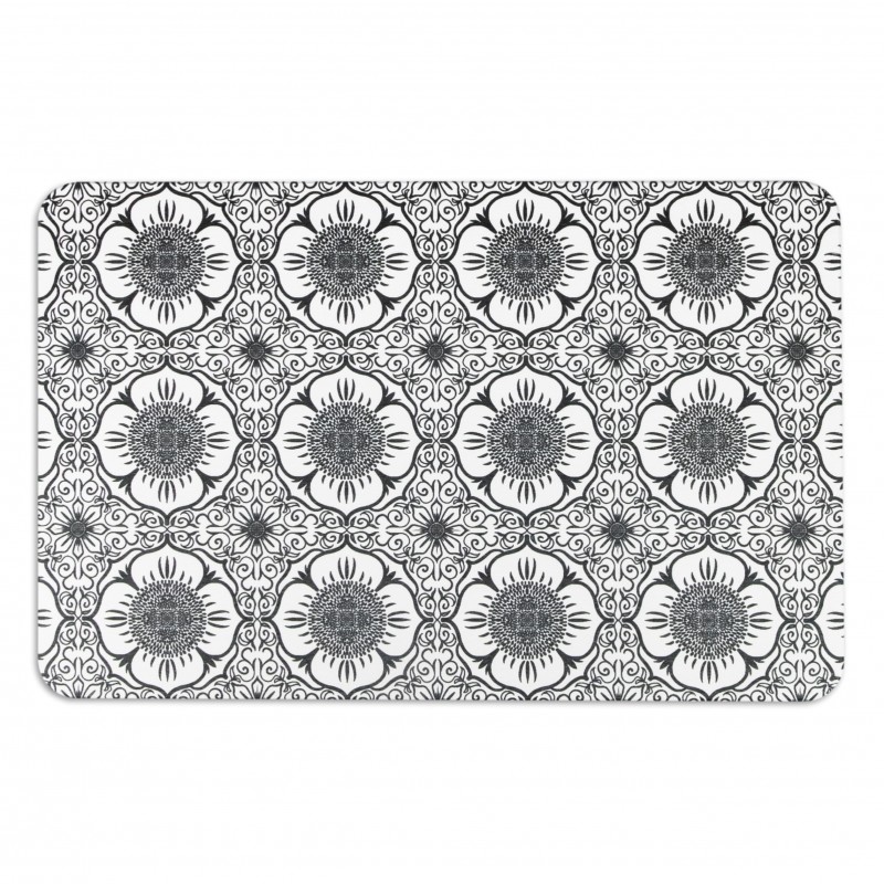 Flower Pattern White Stone Non Slip Bath Mat