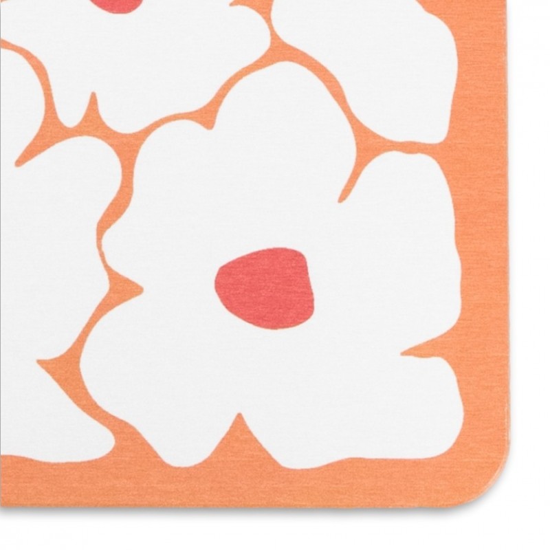 Orange Flowers White Stone Non Slip Bath Mat