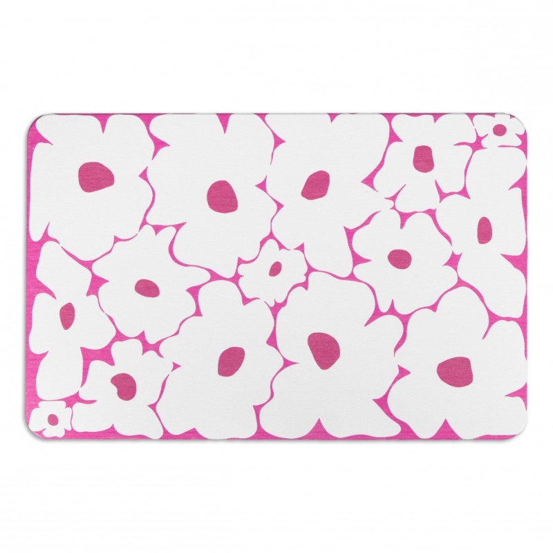 Pink Flower White Stone Non Slip Bath Mat