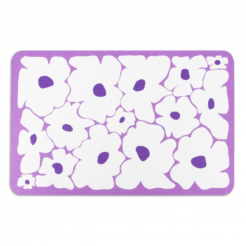 Purple Flower Pattern White Stone Non Slip Bath Mat