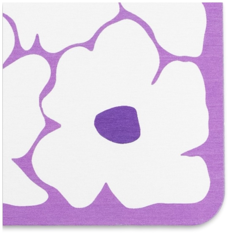 Purple Flower Pattern White Stone Non Slip Bath Mat