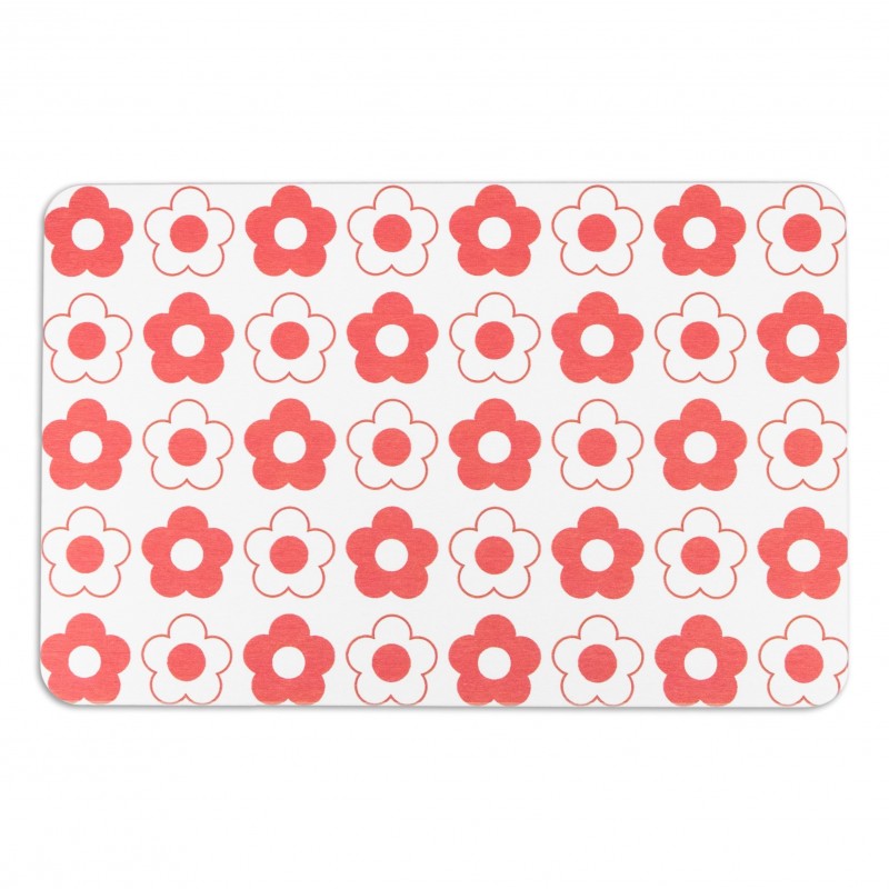 Red Flower Pattern White Stone Non Slip Bath Mat