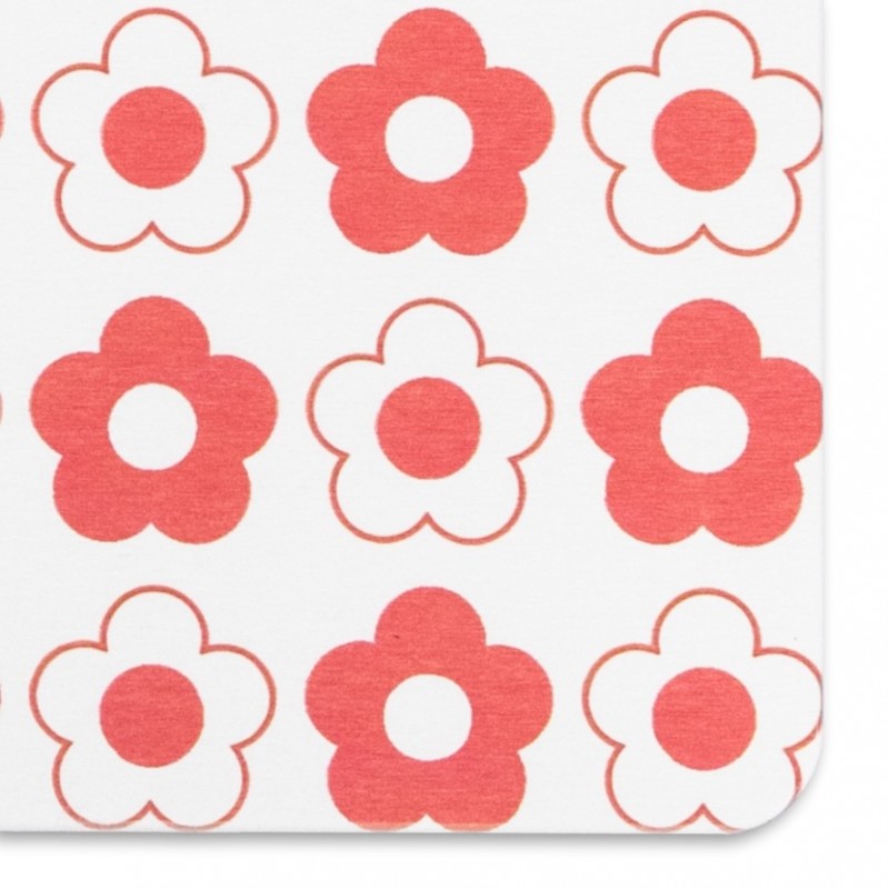 Red Flower Pattern White Stone Non Slip Bath Mat