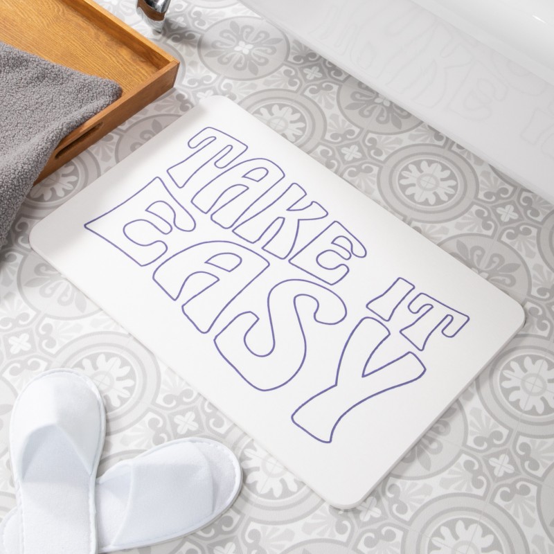 Take It Easy White Stone Non Slip Bath Mat