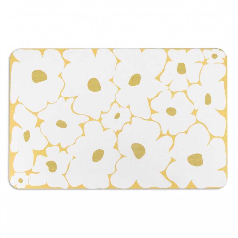 Yellow Flower White Stone Non Slip Bath Mat