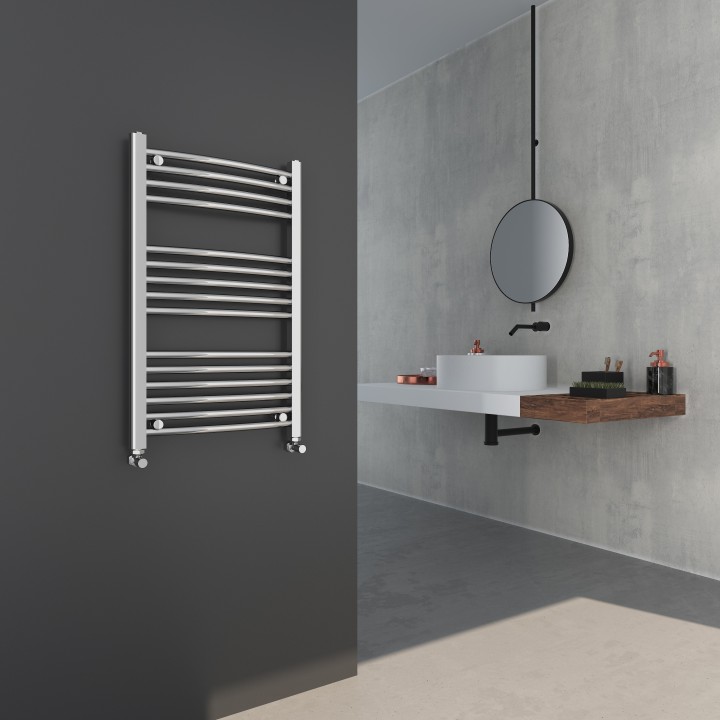 500mm (w)  x 800mm (h) Curved Chrome Heated Towel Rail