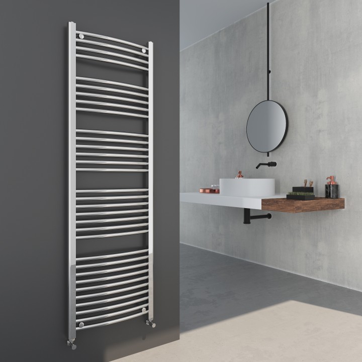 500mm (w)  x 1800mm (h) Curved Chrome Heated Towel Rail