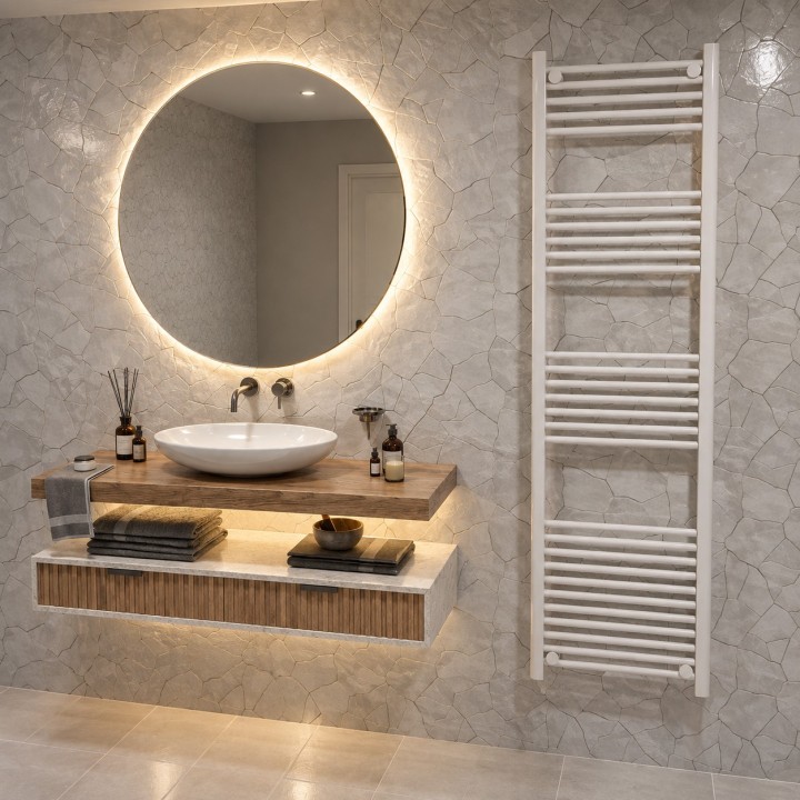 500mm  x 1800mm  Straight White Heated Bathroom Towel Rail