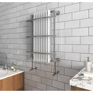 635mm (w) x 1000mm (h) "Tranmere" Chrome & White Traditional Wall Mounted Towel Rail Radiator