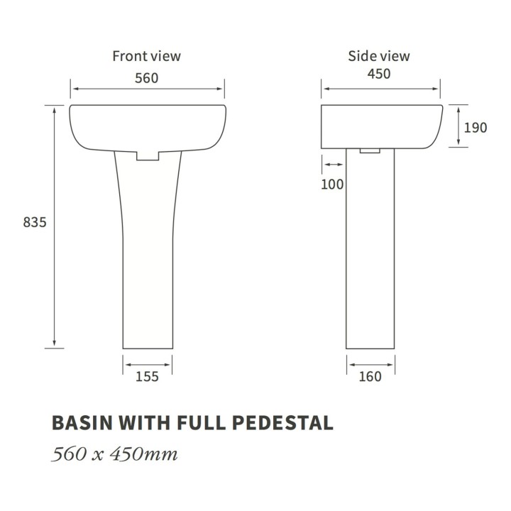Parma Full Pedestal Basin 560mm (w) x 835mm (h) - 1 Tap Hole