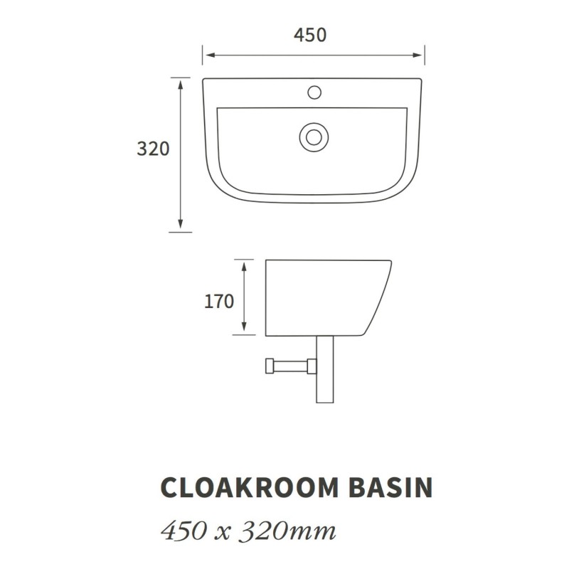 Parma 450mm(w) x 320mm(d) 1 Tap Hole Cloakroom Basin & Bottle Trap