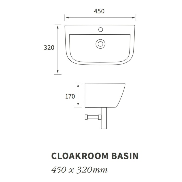 Parma Cloakroom Basin & Chrome Bottle Trap 450mm (w) x 170mm (h) - 1 Tap Hole