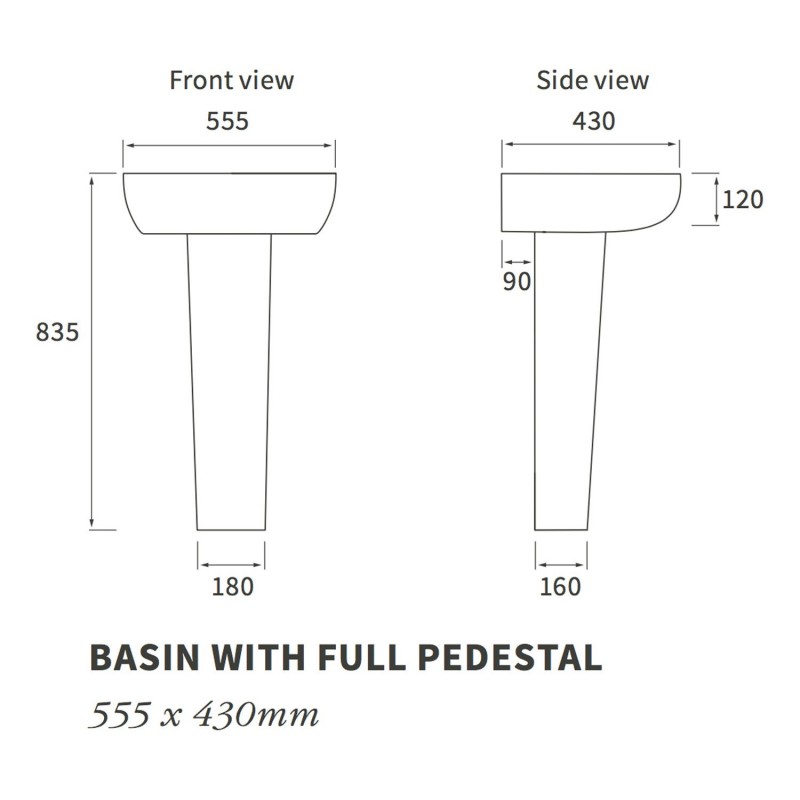 Milan 555mm(w) x 430mm(d) 1 Tap Hole Basin & Full Pedestal