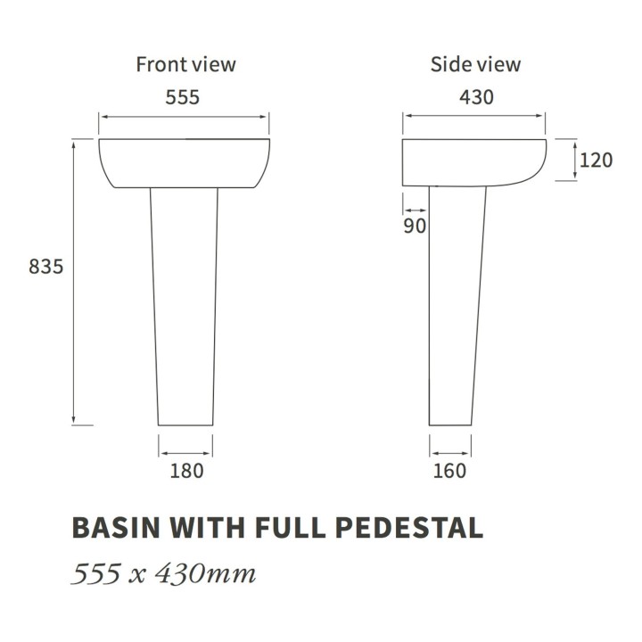 Milan Full Pedestal Basin 555mm (w) x 835mm (h) - 1 Tap Hole