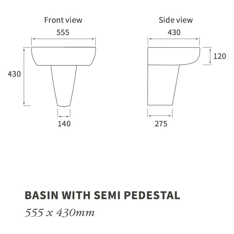 Milan 555mm(w) x 430mm(d) 1 Tap Hole Basin & Semi Pedestal