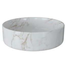 Lucca 355mm (w) Marble Effect Ceramic Round Washbowl & Built In Waste