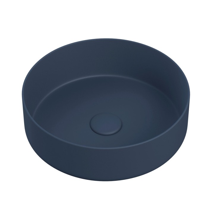 Lucca 355mm (w) Matt Deep Blue Ceramic Round Washbowl & Built In Waste