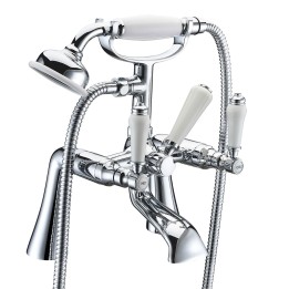Gallileo Twin Lever Traditional Chrome Deck Mounted Bath/Shower Mixer with Hand Shower & Parking Bracket