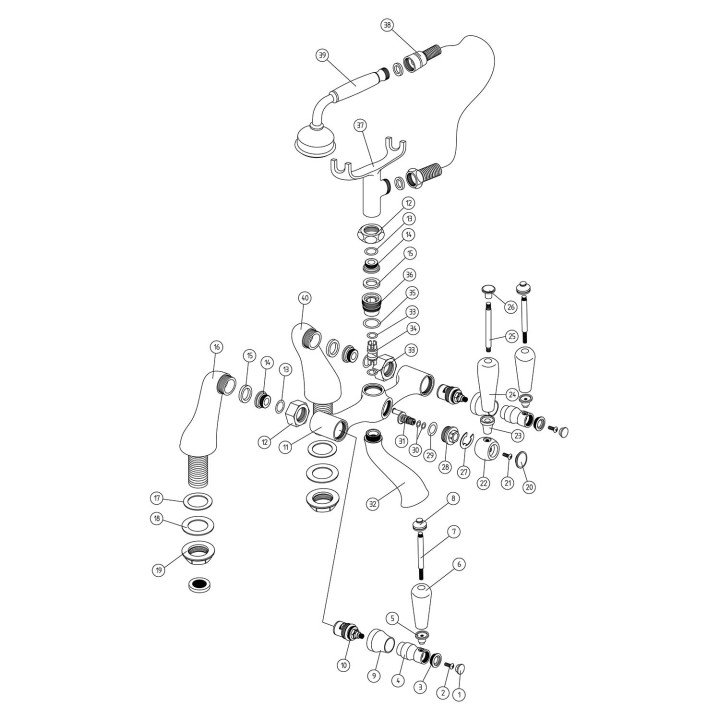Gallileo Twin Lever Traditional Chrome Deck Mounted Bath/Shower Mixer with Hand Shower & Parking Bracket