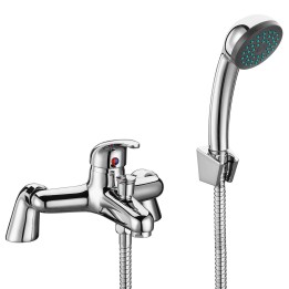 Istabraq Single Lever Chrome Deck Mounted Bath/Shower Mixer with Hand Shower & Parking Bracket