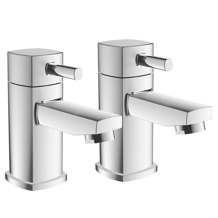 Trigger Chrome Square Hot & Cold Deck Mounted Bath Taps