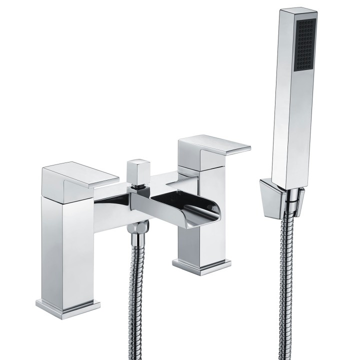Arrogate Twin Lever Chrome Deck Mounted Bath/Shower Mixer with Hand Shower & Parking Bracket