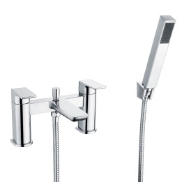 Marengo Twin Lever Chrome Deck Mounted Bath/Shower Mixer with Hand Shower & Parking Bracket