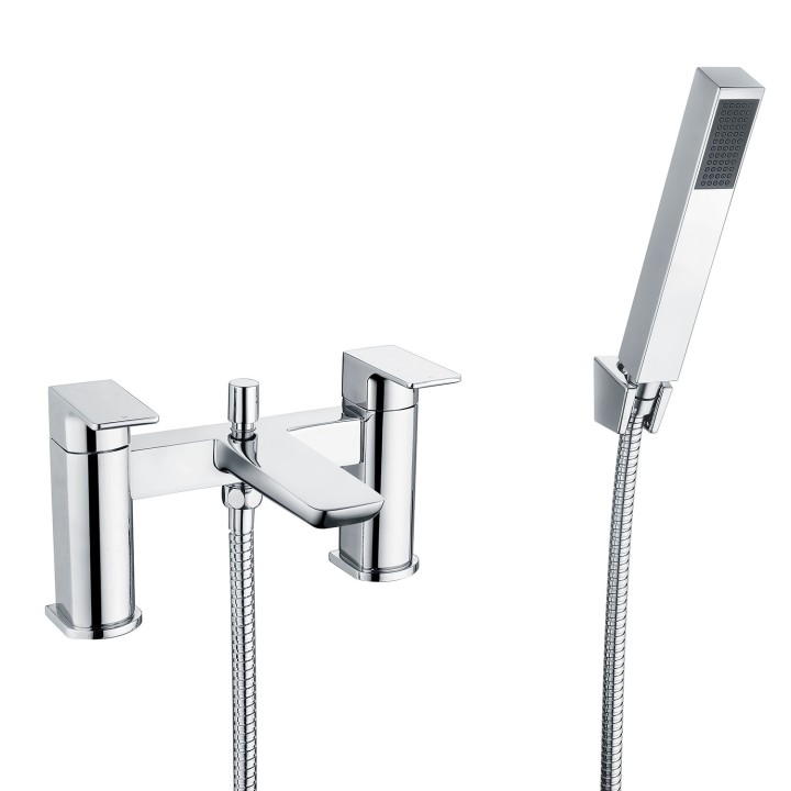 Marengo Twin Lever Chrome Deck Mounted Bath/Shower Mixer with Hand Shower & Parking Bracket