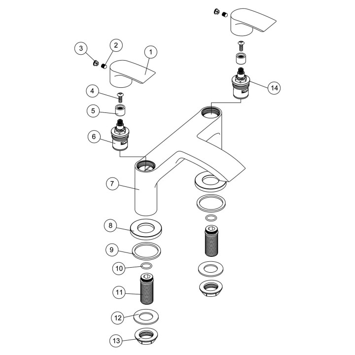 Topper Chrome Twin Lever Deck Mounted Bath Filler Tap