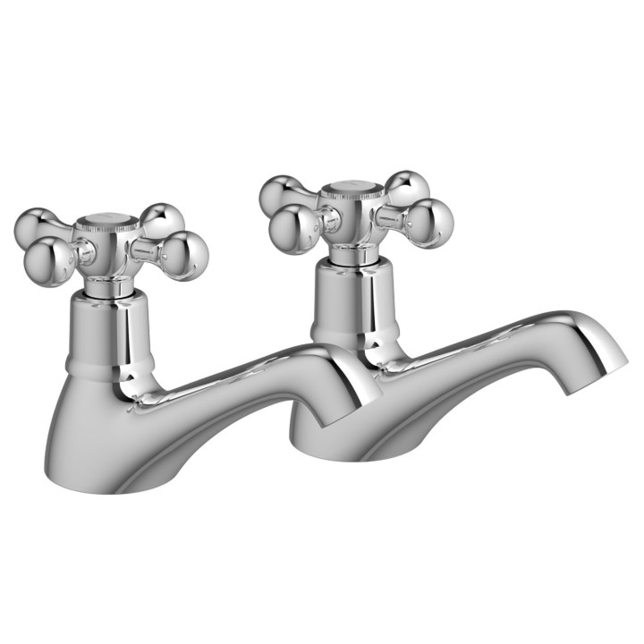 Enable Chrome Traditional Cross Head Hot & Cold Deck Mounted Bath Taps