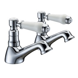 Enable Chrome & White Ceramic Traditional Hot & Cold Deck Mounted Bath Taps
