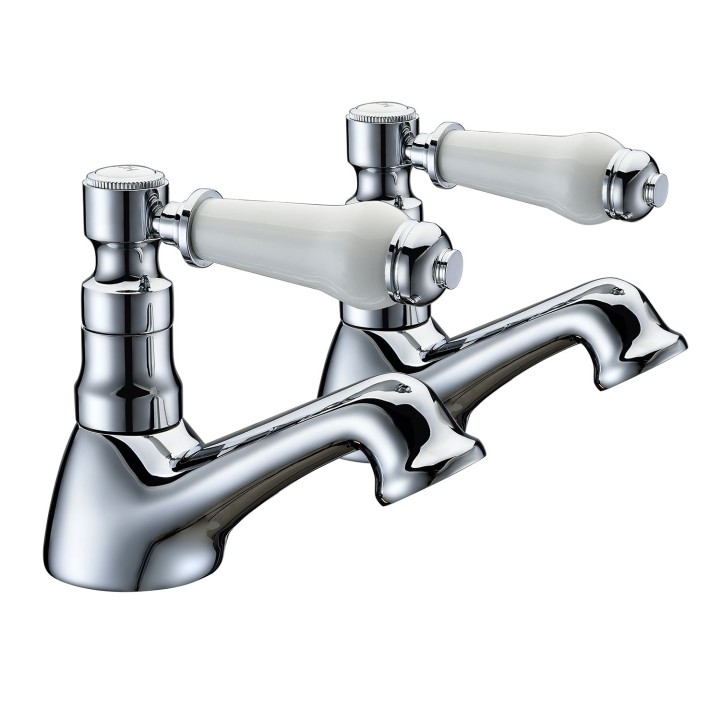 Enable Chrome & White Ceramic Traditional Hot & Cold Deck Mounted Bath Taps