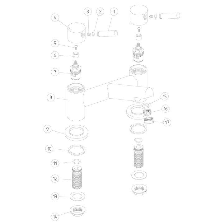 Zenyatta Chrome Twin Lever Deck Mounted Bath Filler Tap
