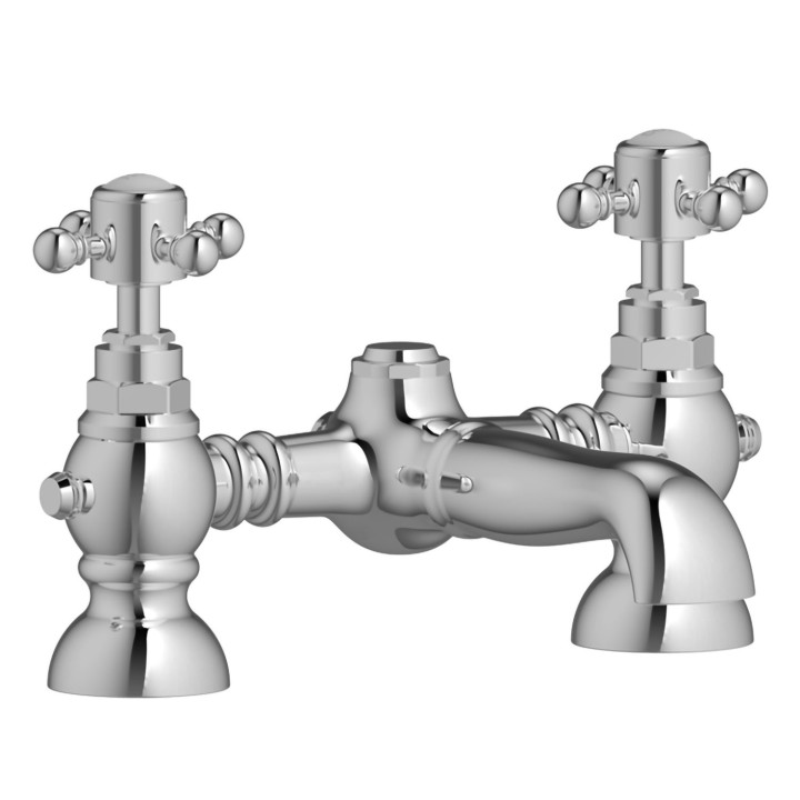Justify Chrome Traditional Twin Lever Deck Mounted Bath Filler Tap