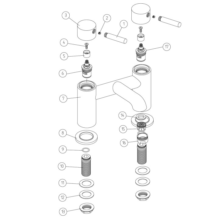 Winx Chrome Twin Lever Deck Mounted Bath Filler Tap