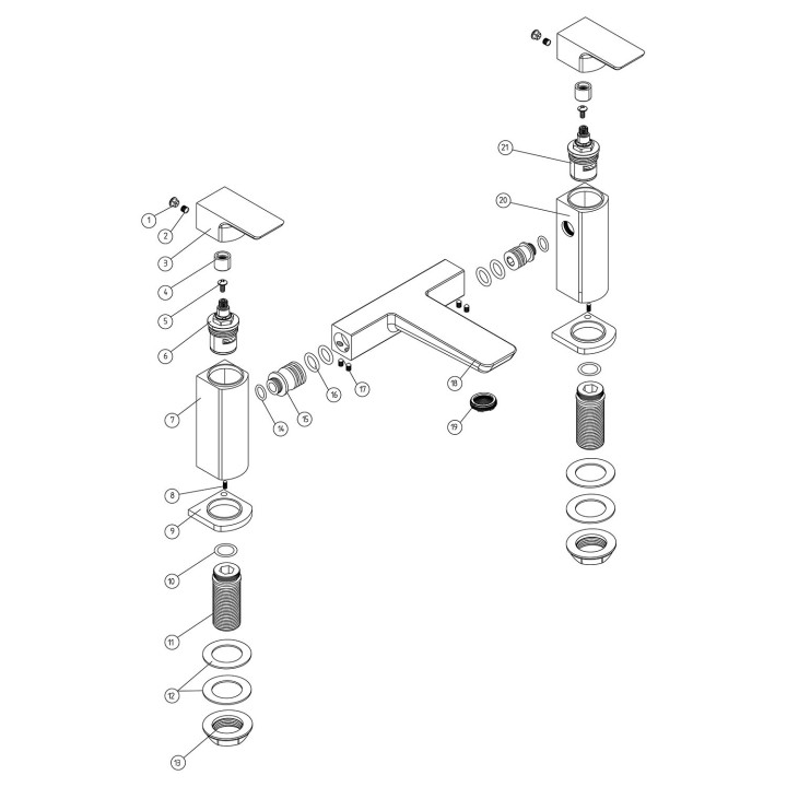 Marengo Matt Black Twin Lever Deck Mounted Bath Filler Tap
