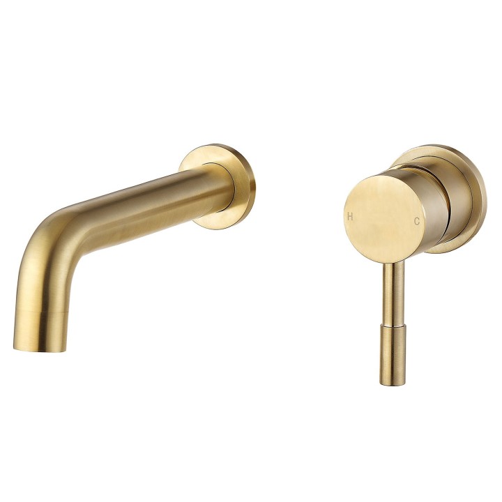 Winx 155mm Mono Wall Mounted Basin Tap - Brushed Brass