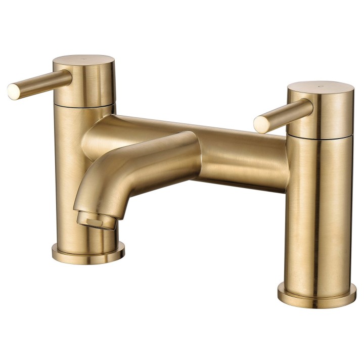 Winx Brushed Brass Twin Lever Deck Mounted Bath Filler Tap
