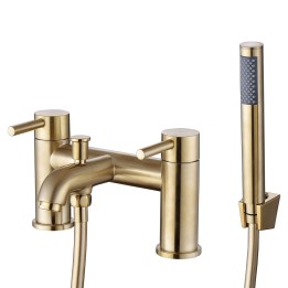 Winx Brushed Brass Twin Lever Bath & Shower Mixer Tap with Handset and Bracket