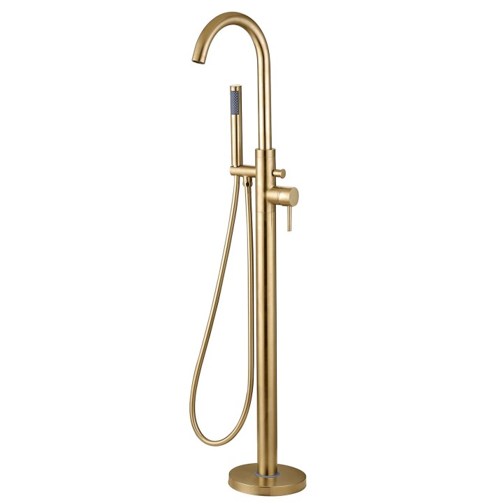 Winx Brushed Brass Freestanding Single Lever Bath/Shower Mixer & Hand Shower