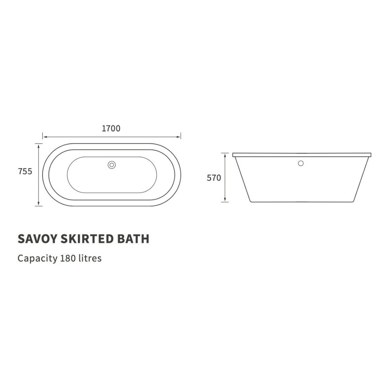 Niro Freestanding  Bath 1700mm(l) x 755mm(w) x 570mm(h)